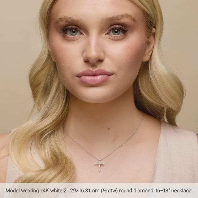 14K White 1/4 CTW Lab-Grown Diamond Cross Pendant or Necklace, also available in 14k Yellow Gold