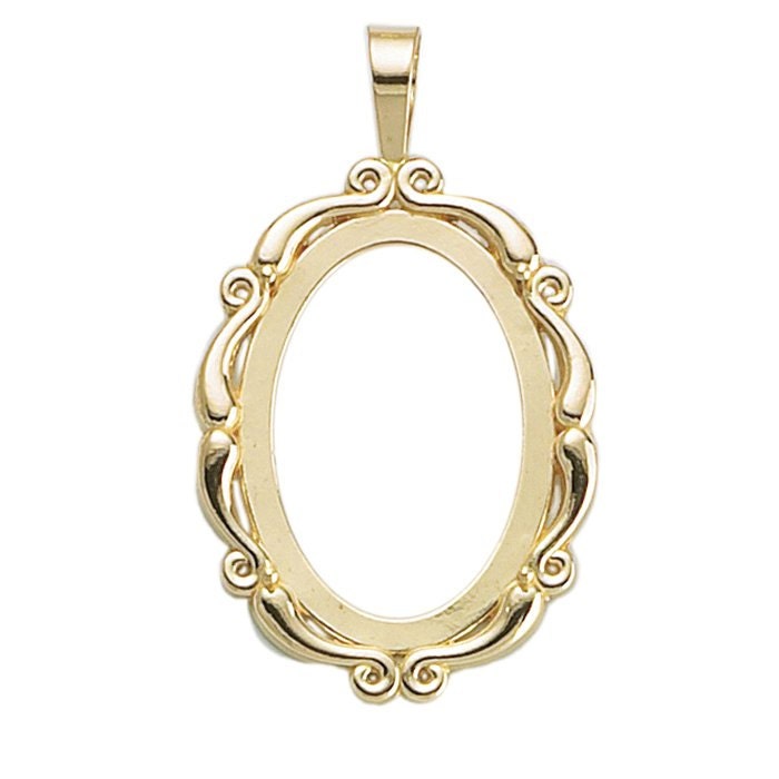 14K Yellow Gold Legendary Cameo or Cabochon Pendant Frame Mounting