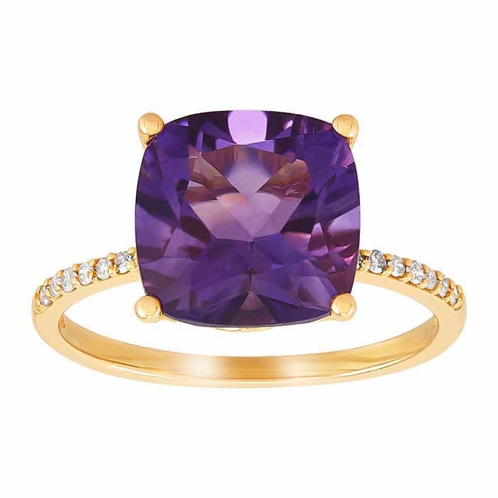 14K Yellow Gold Amethyst- & Diamond-Set Ring