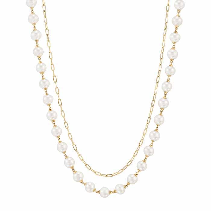 14K Yellow Gold Freshwater Pearl Necklace, 17inch