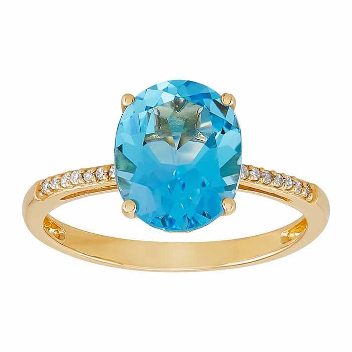 10K Yellow Gold Blue Topaz- & Diamond-Set Ring