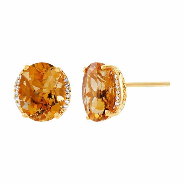 10K Yellow Gold Citrine- & Diamond-Set Post Earrings, November Birthstone
