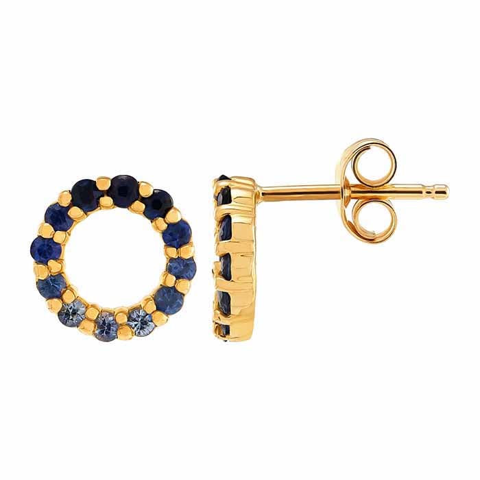 10K Yellow Gold Sapphire-Set Circle Post Earrings