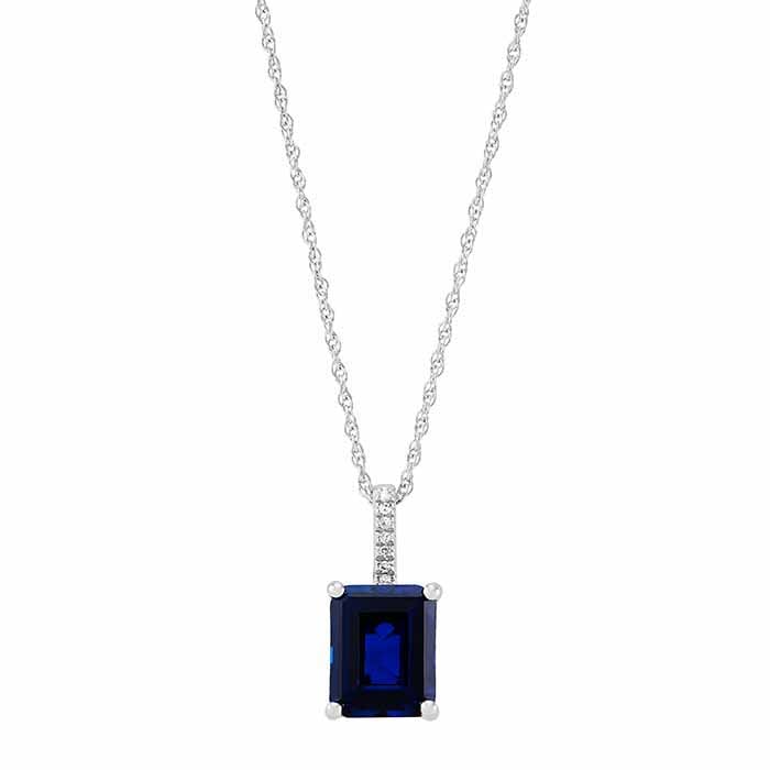 Sterling Silver Lab-Grown Sapphire- & Diamond-Set Necklace