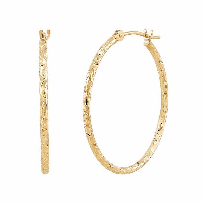 10K Yellow Gold Earrings Crystal-Cut Tube Hoop Earrings, 2 sizes available