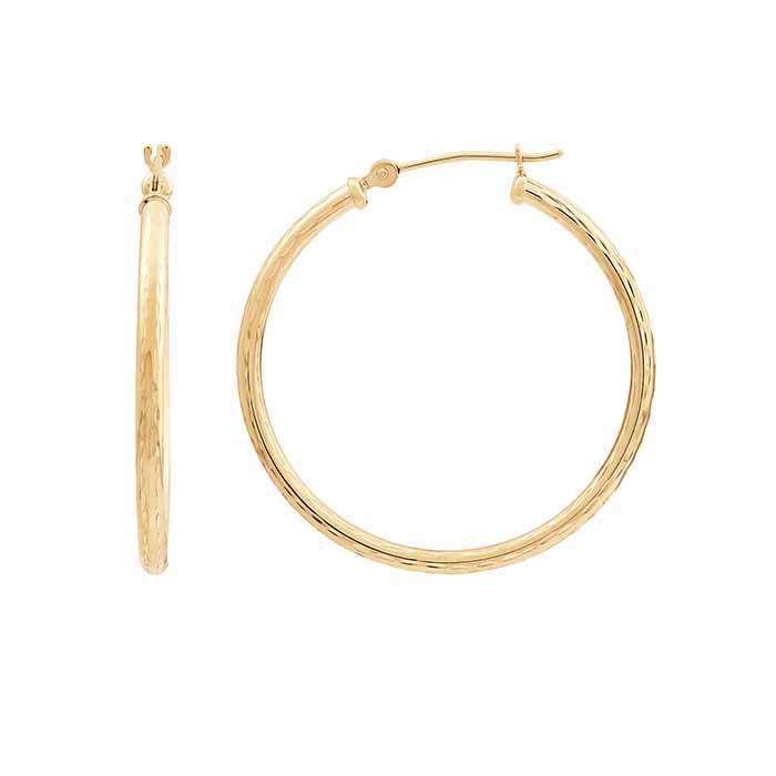 10K Yellow Gold Textured Tube Hoop Earrings