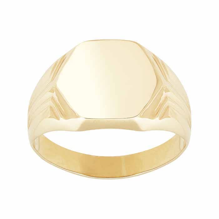 10K Yellow Gold Mens Hexagon Ring, engravable ring