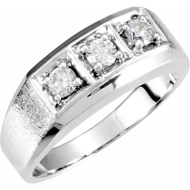 Men's Round Three-Stone Ring Mounting 4.4mm Prong, in Sterling silver, 14k Twotone, 14k Y Gold, 14k W gold