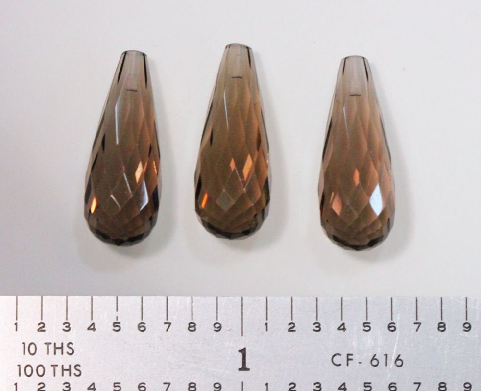 Smoky Quartz 8x20mm Half-drilled Faceted Briolettes