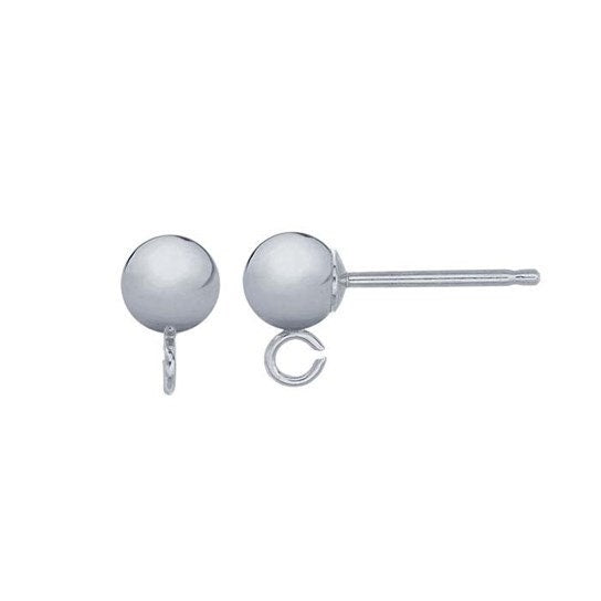 14K White Gold 4mm Ball Post Earring with Open Ring