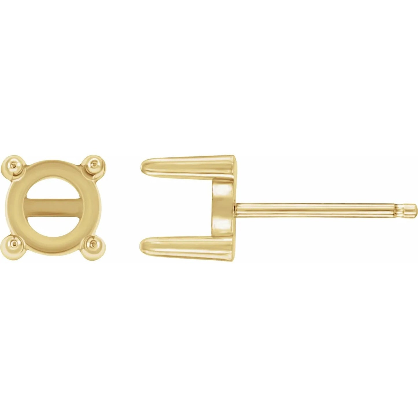 4-prong cabochon earring post, available in 14k gold, white gold, rose gold, and Sterling Silver, choose your size.