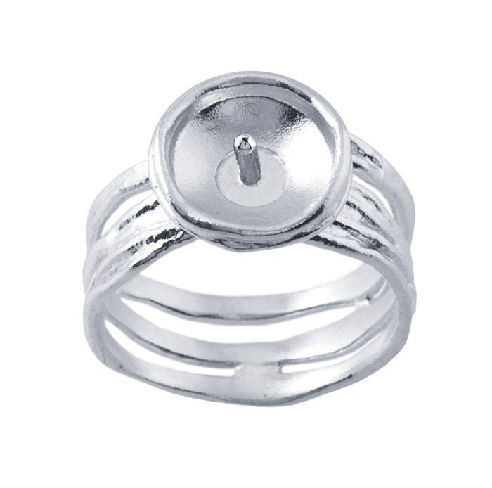 Sterling Silver Textured Pearl Cup Ring Mounting with Peg