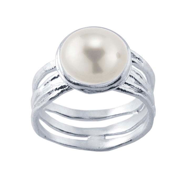 Sterling Silver Textured Pearl Cup Ring Mounting with Peg