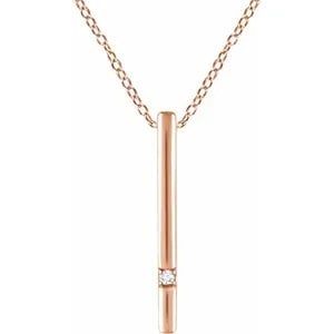 14K Gold .015 CT Diamond Bar 16-18" Necklace, choice of yellow, white, or rose gold.