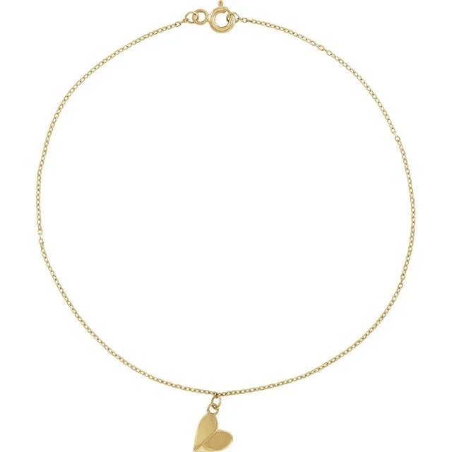14K Yellow Gold Heart 9" Anklet