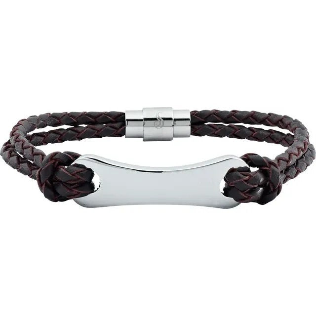 Dark Brown Leather & Stainless Steel Bracelet available in 8 or 8,5 inch, engravable,