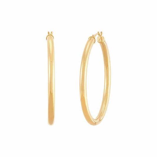 14K Yellow Gold Hoop Tube Earrings