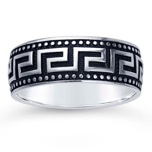 Sterling Silver Greek Key Band, Gents Ring