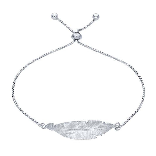 Sterling Silver Feather Chain Bracelet, Adjustable