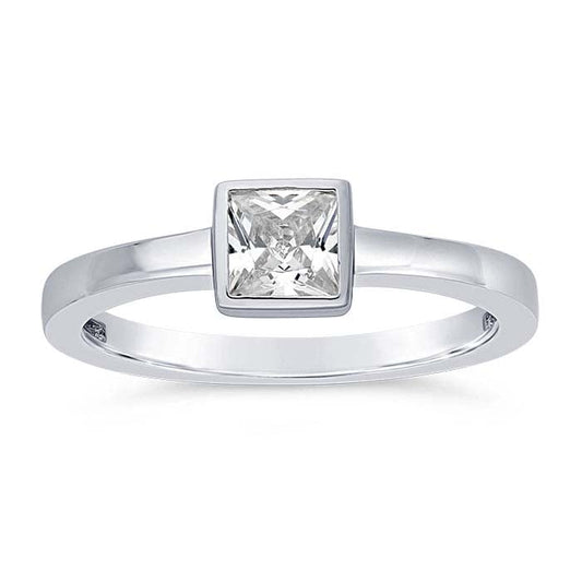 Sterling Silver Square CZ-Set Ring