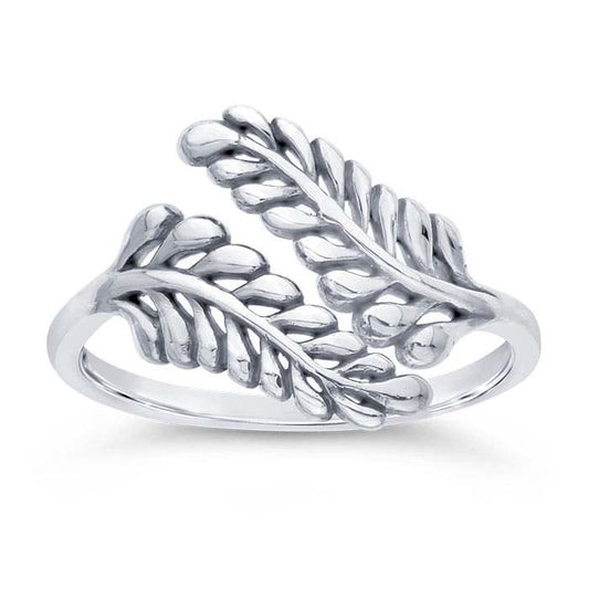 Sterling Silver Sprig Leaf Ring, Adjustable