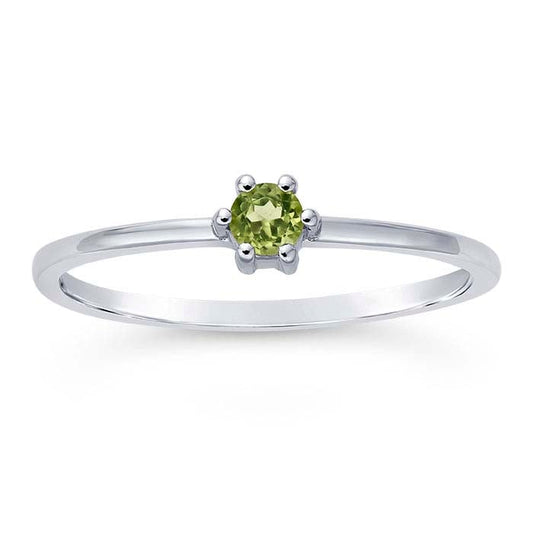 14K White Gold 3mm Round Peridot-Set Ring