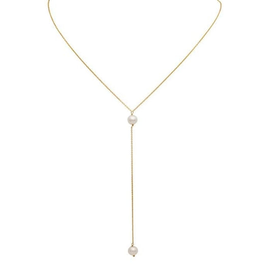 14K Yellow Gold Y-Style Pearl Drop Necklace