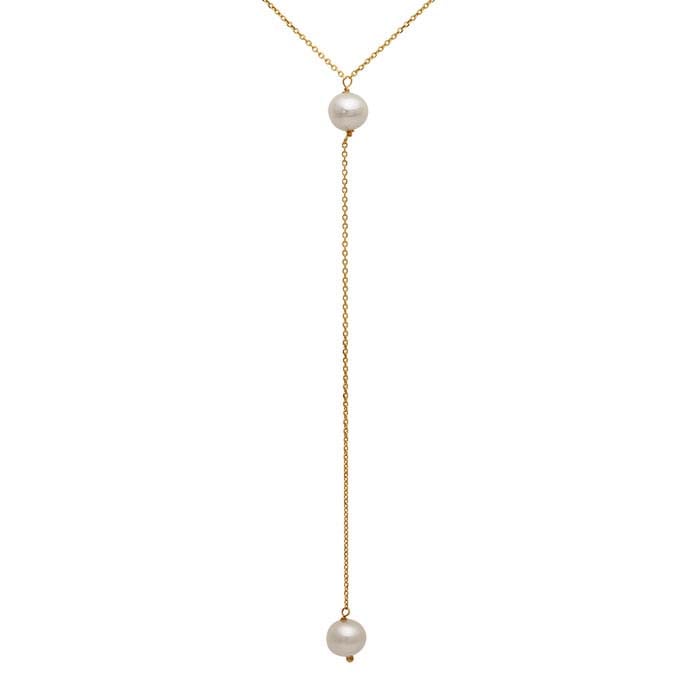 14K Yellow Gold Y-Style Pearl Drop Necklace