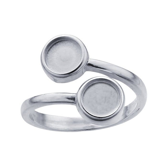 Sterling Silver or Gold Bypass Ring with Round Cabochon Mountings