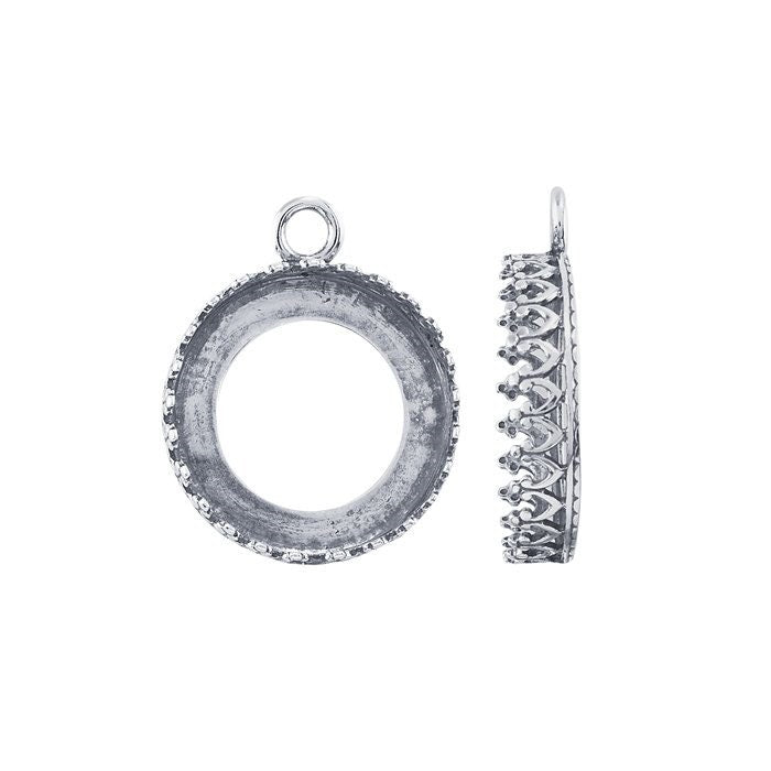 Sterling Silver Oxidized Round Gallery Wire Bezel Pendant Mounting