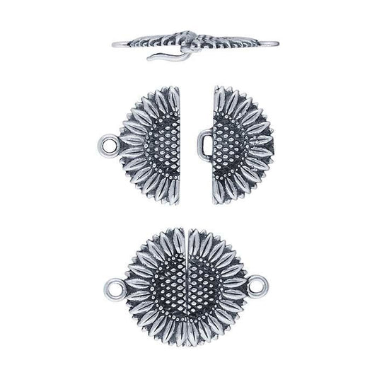 Sterling Silver Sunflower Hook & Eye Clasp Set