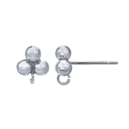 Sterling silver three-ball post earring with ring, 1 pair