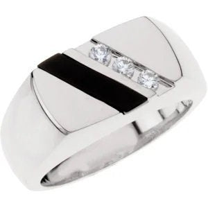 Sterling Silver Onyx & 1/10 CTW Diamond Ring sz 10