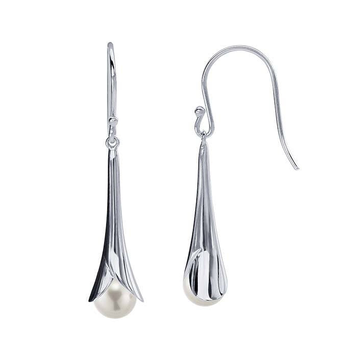 Sterling Silver Tulip Ear Wire with Pearl Peg - 1 pair