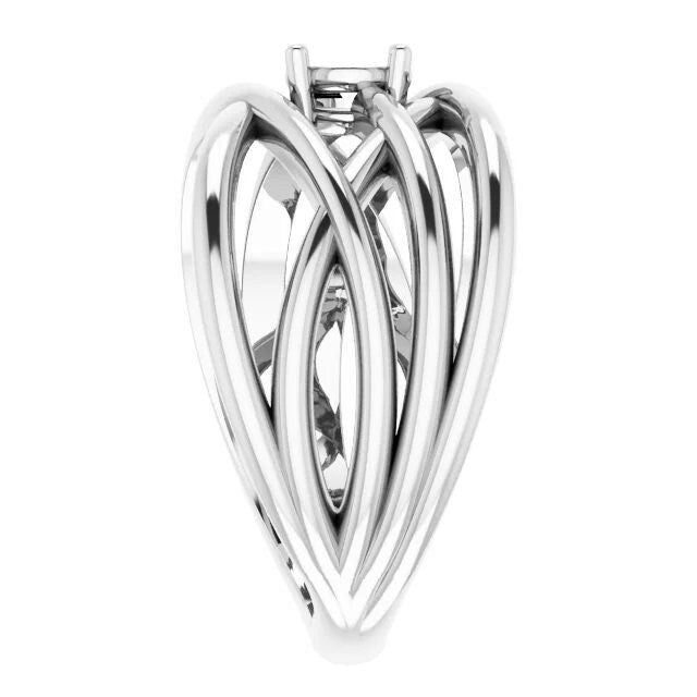 Round solitaire criss-cross ring mounting available in sterling silver, or 14k solid gold