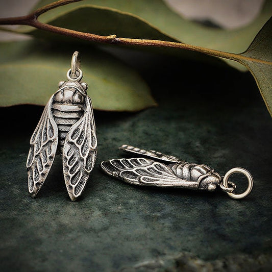 Zoom Sterling Silver Cicada Charm 28x11mm