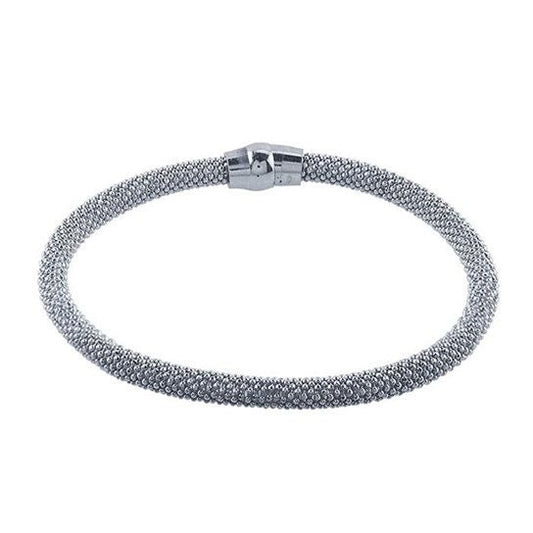 Sterling Silver Rhodium-Plated Diamond-Cut Bead Bangle Bracelet