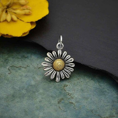 Mixed Metal Daisy Charm 19x13mm