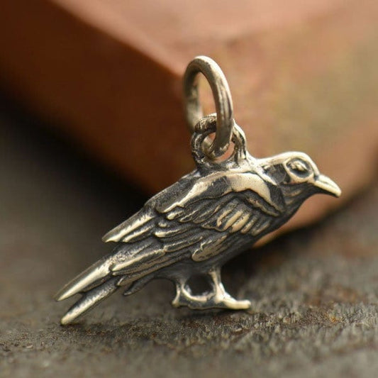 Sterling silver raven charm 13x15mm