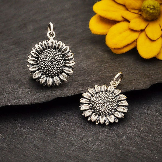 Sterling Silver Sunflower Charm 22x15mm