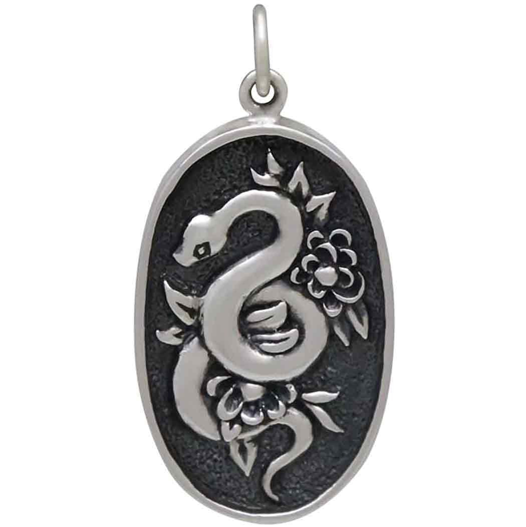 Sterling Silver Flower and Snake Pendant 30x15mm