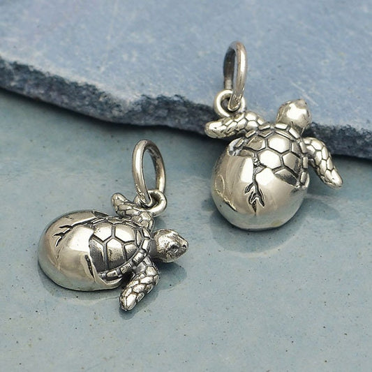 Sterling Silver Baby Sea Turtle Charm 15x9mm