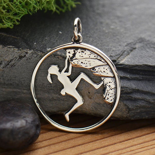 Sterling Silver Rock Climbing Girl Pendant 25x20mm