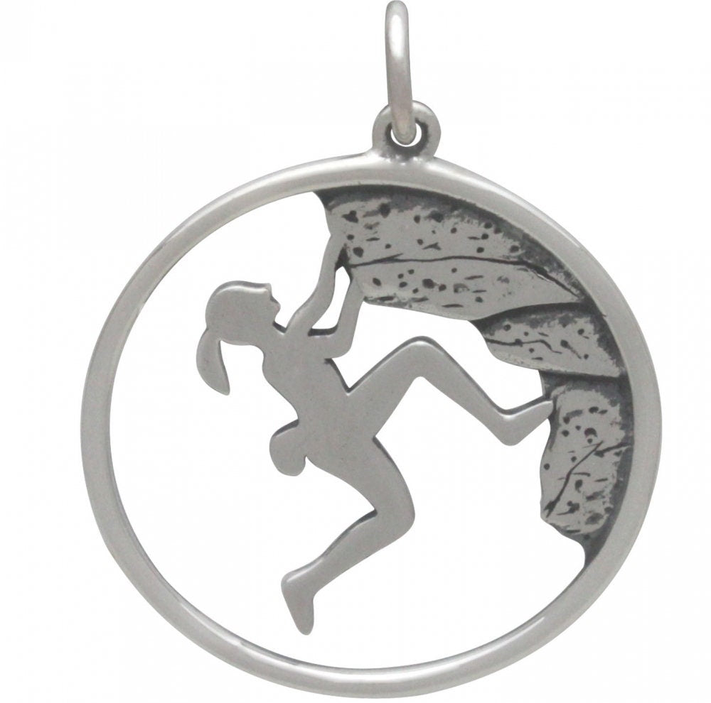 Sterling Silver Rock Climbing Girl Pendant 25x20mm