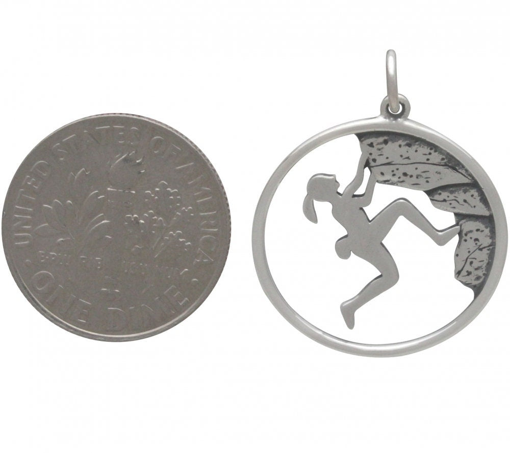 Sterling Silver Rock Climbing Girl Pendant 25x20mm