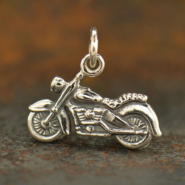 Sterling Silver Motorcycle Charm - Hobby Charms 13x15mm