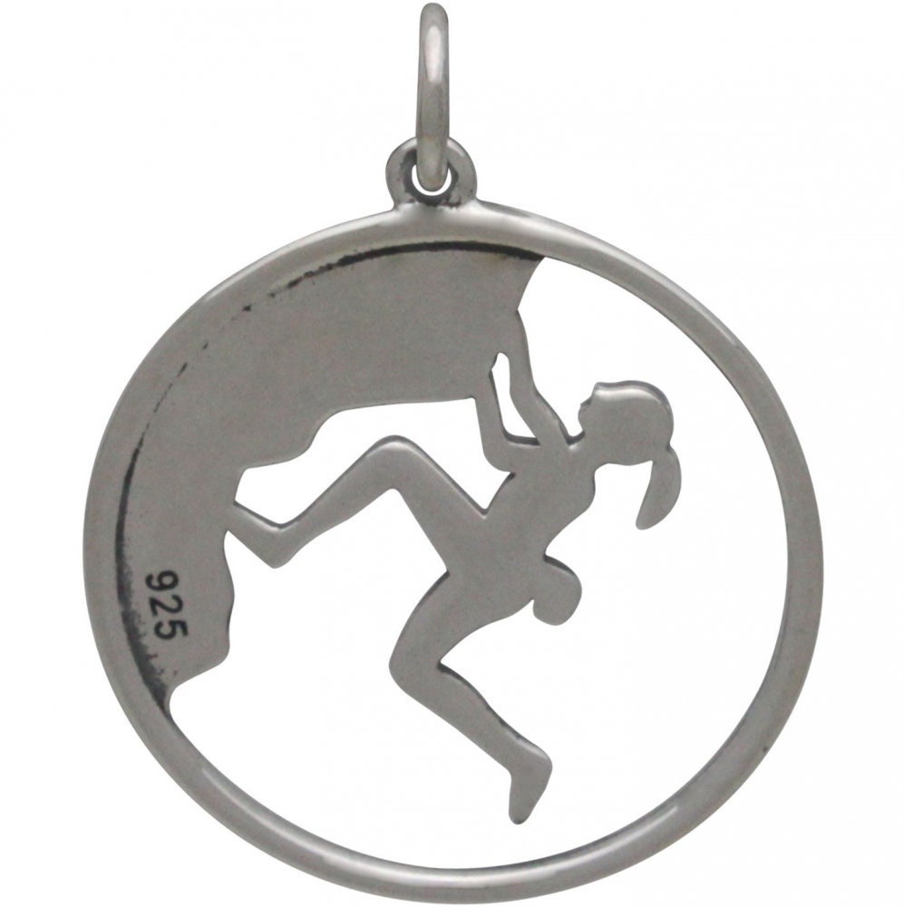 Sterling Silver Rock Climbing Girl Pendant 25x20mm