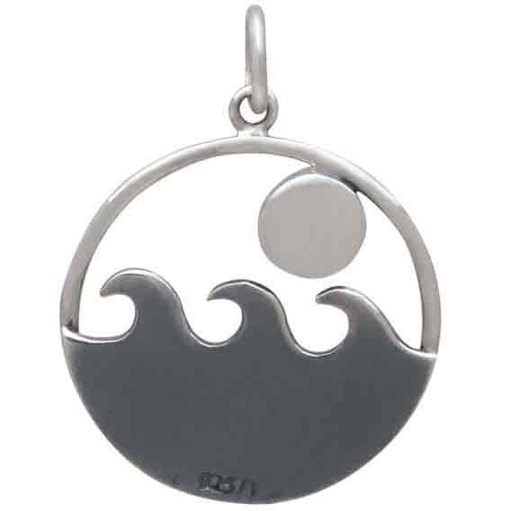 Sterling Silver Ocean Pendant with Pearl Moon 24x18mm