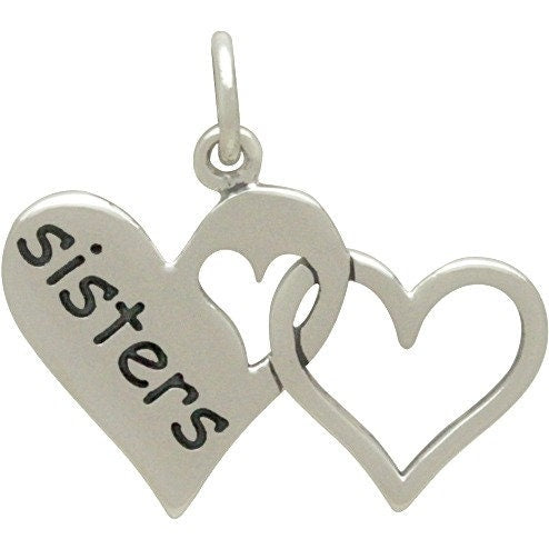 Sterling Silver Sister Charm - Two Linked Hearts 19x21mm