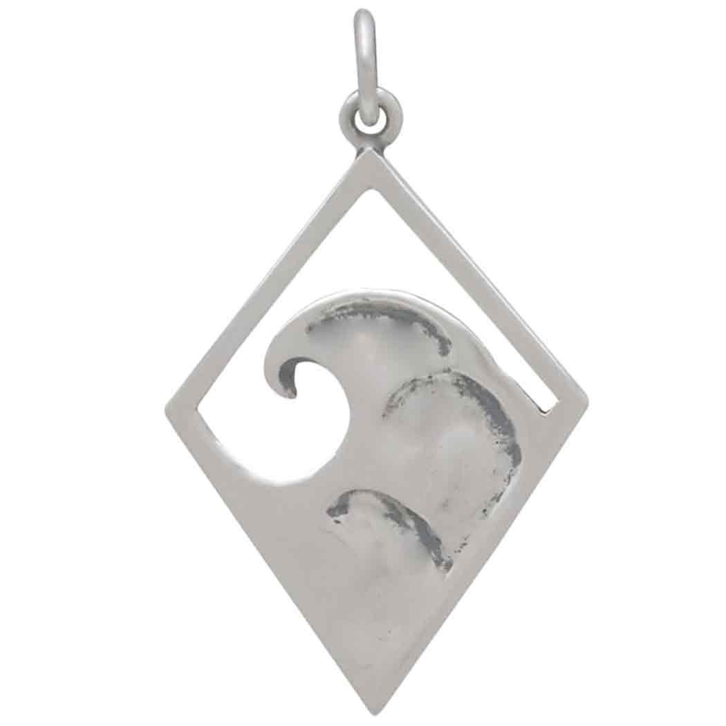 Sterling Silver Three Waves Pendant in Diamond Frame 30x18mm